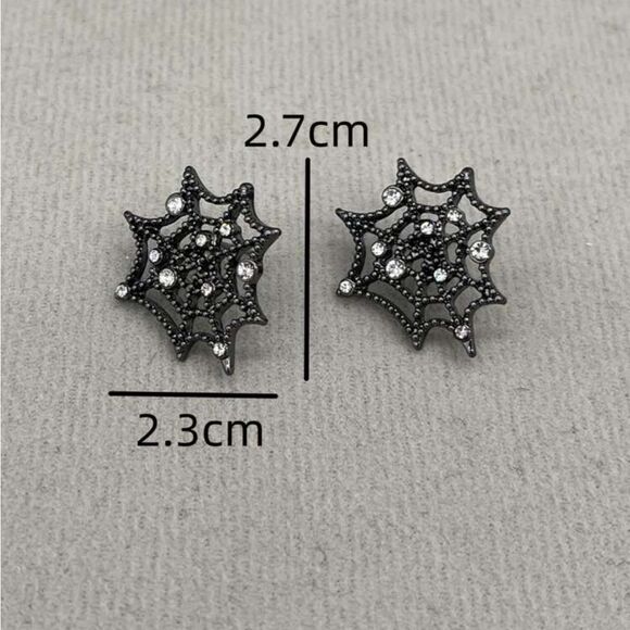 Spider Web & Rhinestone Stud Earrings (Betsy Johnson style) - Picture 2 of 8